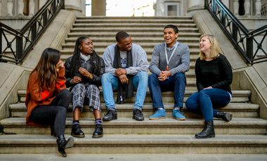 Student chatting outside Bush House